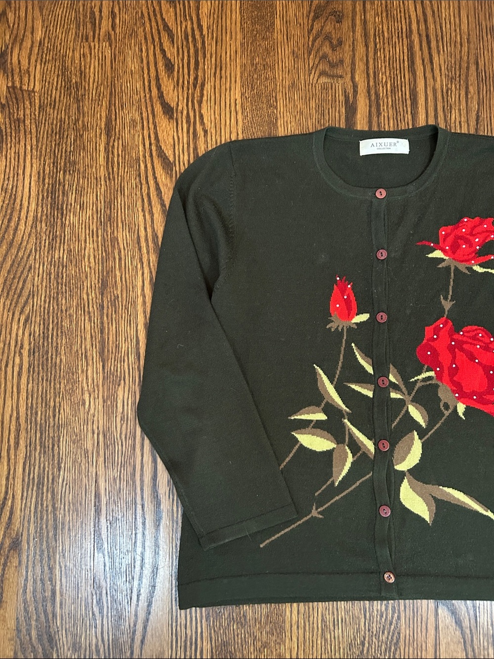 Vintage 90s Knit Floral Cardigan - Picture 3 of 10